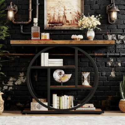 Trent Austin Design Rustic Brown Console Table Wood Steel Frame For Entryway