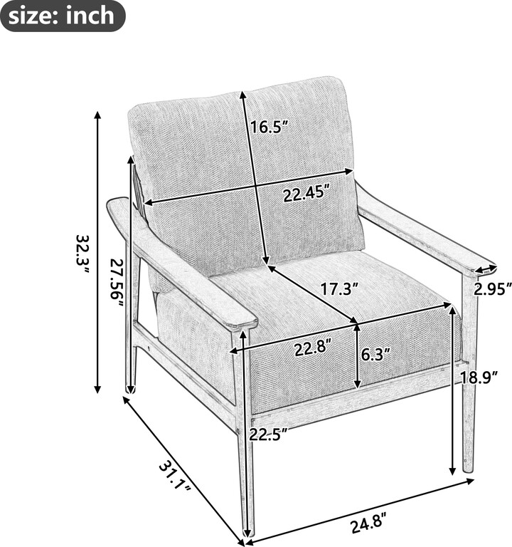 EYIW Mid Century Modern Chair with Solid Wood Frame,Arm Chair with