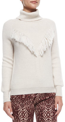Haute Hippie Long-Sleeve Fringe-Detail Sweater, Oatmeal