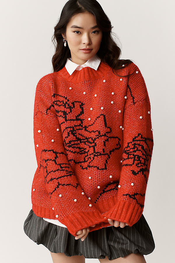 Lisa Says Gah Iris Embellished Pearl Sweater