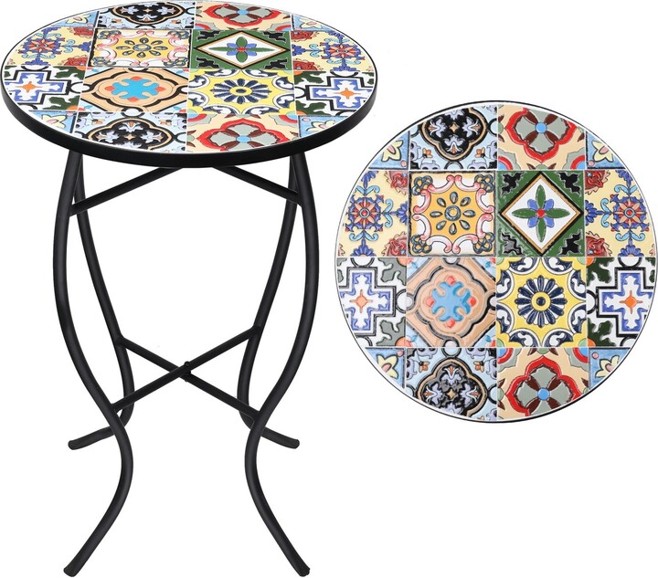 Global Pronex Outdoor Mosaic Patio Side Table Small Round Patio Accent