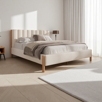 Mercer41 Bed Frame With Boucle Upholstered Thick Headboard