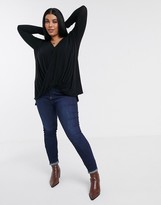 Thumbnail for your product : Vero Moda Curve wrap t-shirt with lace trim detail in black