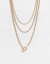 Thumbnail for your product : ASOS DESIGN multirow necklace with rope chain and t bar in gold tone