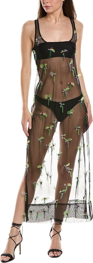 Ganni Embellished Mesh Slip Dress