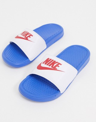 Nike Benassi sliders in red white and blue - ShopStyle Sandals