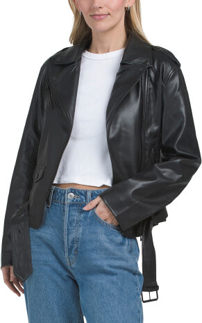 TJMAXX Classic Moto Faux Leather Jacket For Women, Polyester/Leather