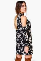 Thumbnail for your product : boohoo Petite Matilda Cold Shoulder Woven Shift Dress