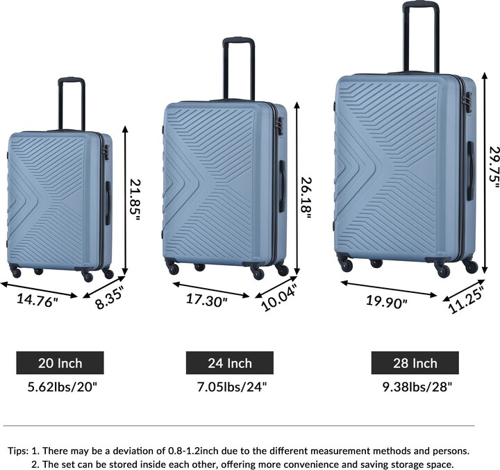 3 Piece Luggage Sets ABS Lightweight Suitcase with Two Hooks, Spinner