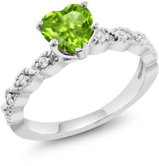 Gem Stone King 0.93 Ct Heart Shape Green Peridot 14K White Gold Ring