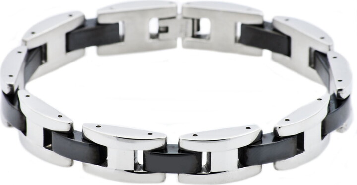 ARISTA Men's Fashionable Bracelet in Black Plated Solid Stainless Steel, 8"