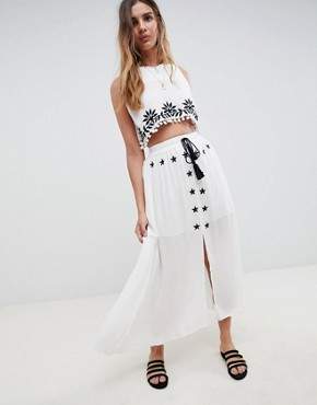 Glamorous Embroidered Skirt With Tassle Ties Co-Ord
