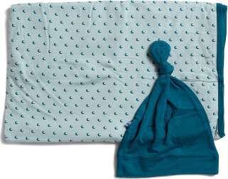 TJMAXX Kids Tiny Moons Swaddling Blanket And Knot Hat Set, Spandex/Viscose