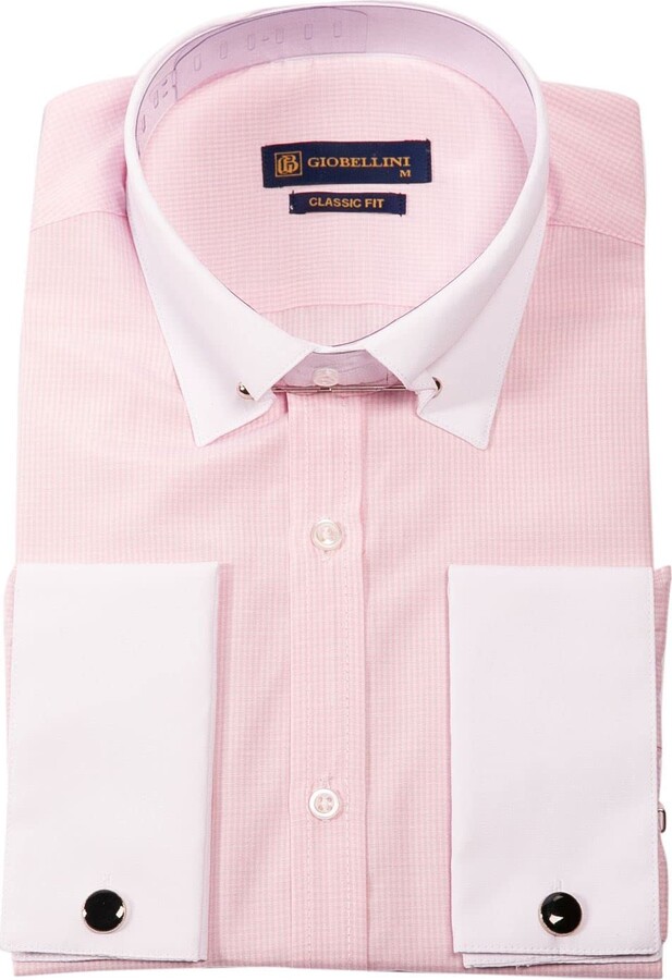 Mens Club Collar Shirt with Bar Poplin Pin Check Smart