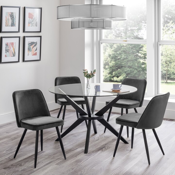 Dunelm Hayden Round Glass Dining Set with 4 Burgess Chairs Clear/Black