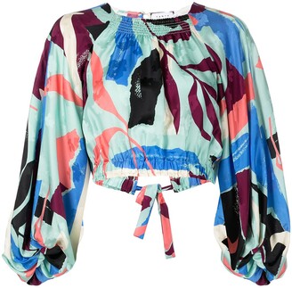 Tanya Taylor Patterned Cropped Silk Top