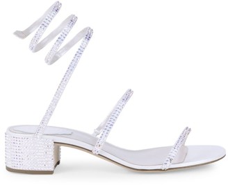 Rene Caovilla Cleo Ankle-Wrap Crystal-Embellished Satin Sandals Rene Caovilla Cleo Ankle-Wrap Crystal-Embellished Satin Sandals