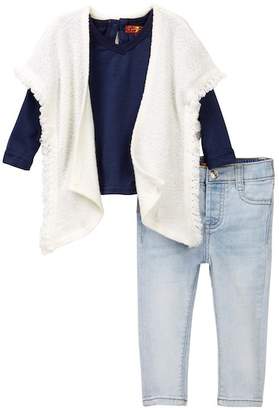 7 For All Mankind Poncho, Long Sleeve Tee, & Skinny Jean Set (Baby Girls)