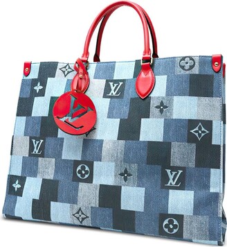 Louis Vuitton 2019 Blue Monogram Damier Denim Onthego GM Tote Bag · INTO
