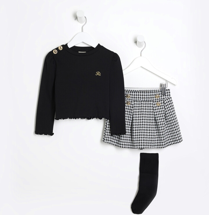 River Island Mini Girls Black Top And Dogtooth Skort Set ShopStyle