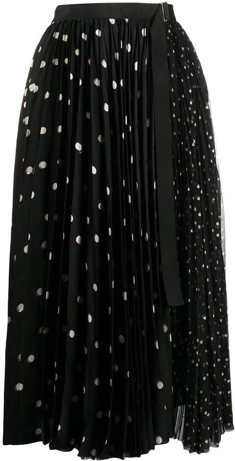 Sacai Contrast Polka Dot Print Pleated Skirt - ShopStyle