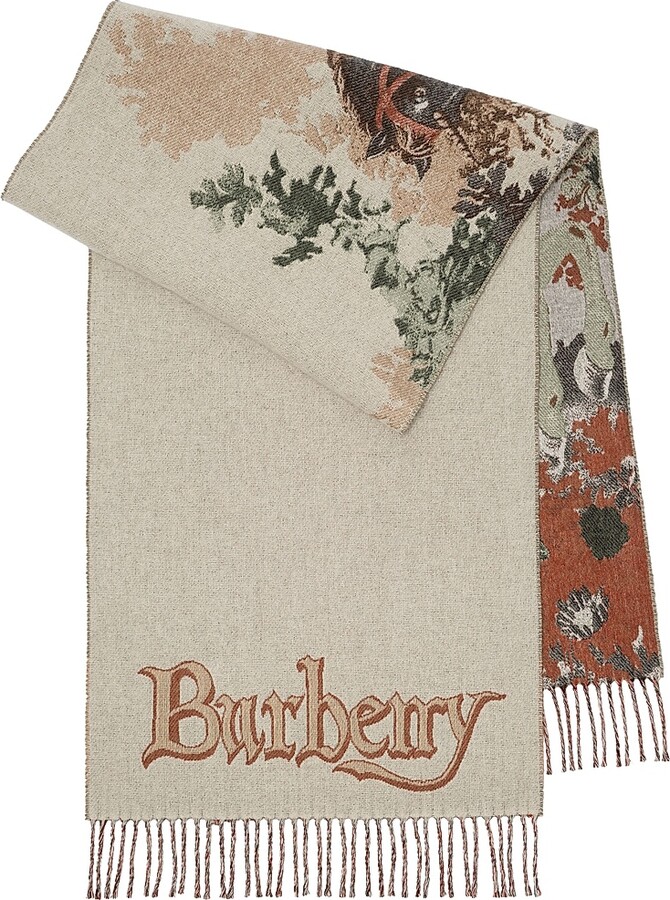 Burberry Women's Logo Tapestry Cashmere Scarf - Ceramic White