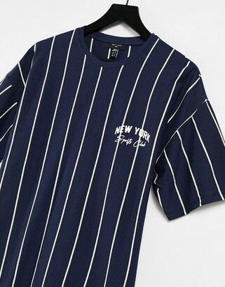 New Look vertical striped t-shirt with NY embroidery in blue