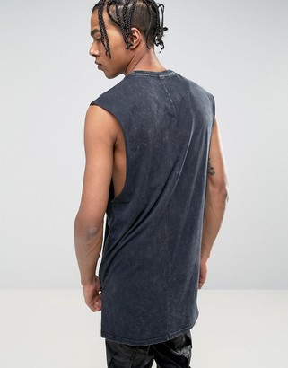New Look Longline Sleeveless T-Shirt In Washed Black