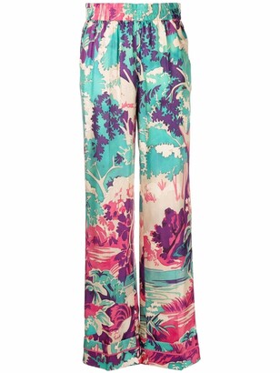 RED Valentino Forest-Print Silk Trousers