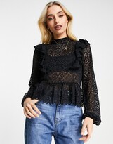 Thumbnail for your product : Morgan all over sheer lace top with volume sleeves in black
