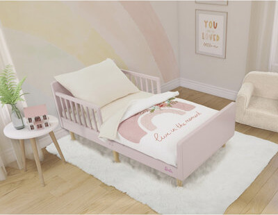 Evolur Rainboho Collection 3pc Toddler Bed Set (fitted Sheet, Comforter, Pillow Case) In Light Peach & Rainbow Print