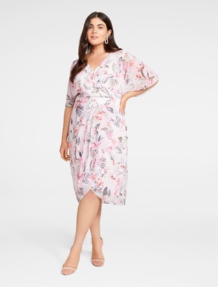 Forever New Tori Curve Wrap-Over Dress - BLUSH VINTAGE ORCHID PRINT - 16