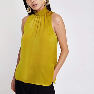 River Island Womens Yellow shirred high neck sleeveless top