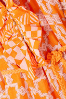 Thumbnail for your product : Yvonne S Belted Ruffled Printed Linen Midi Dress - Orange