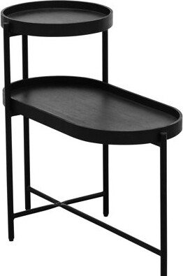 Ebern Designs Black Metal & Wooden 2 Side Table - Stable With Storage Fits Sofas Versatile For Home Easy To Assemble Living Room Frame Functional Piece