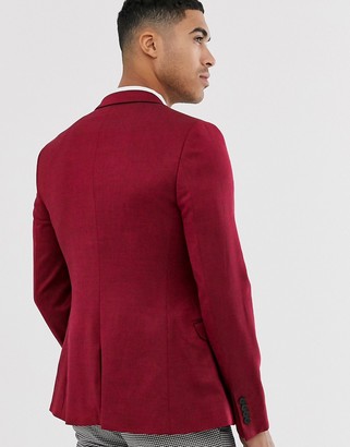 ASOS DESIGN wedding super skinny wool mix blazer in burgundy