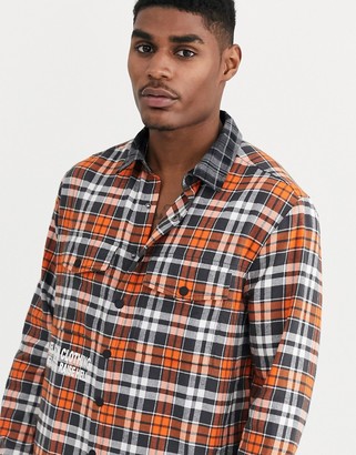 Religion oversized shirt with patch detail in orange check