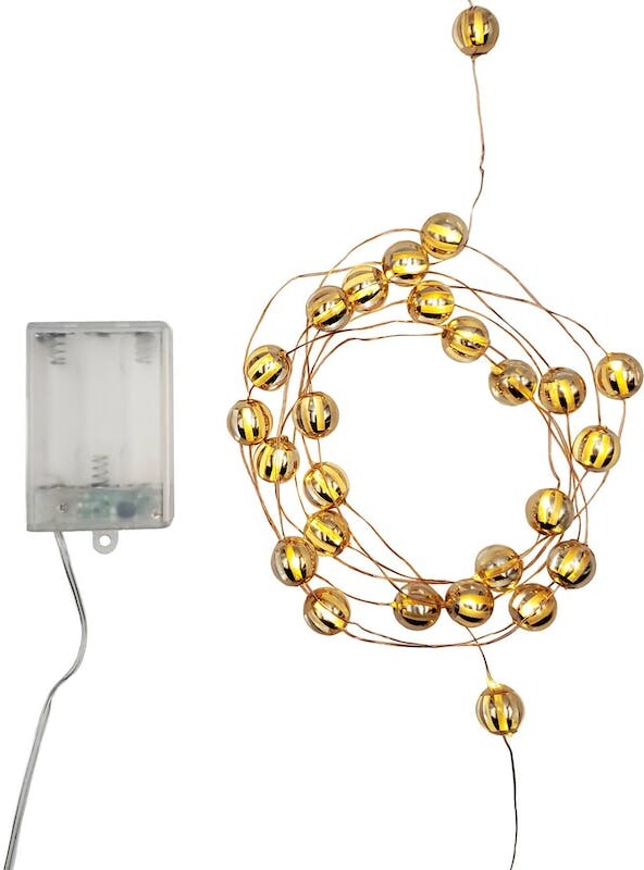 LumaBase Battery Operated LED Mini String Lights with Gold Balls