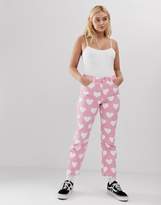 Thumbnail for your product : Lazy Oaf mom jeans in heart print
