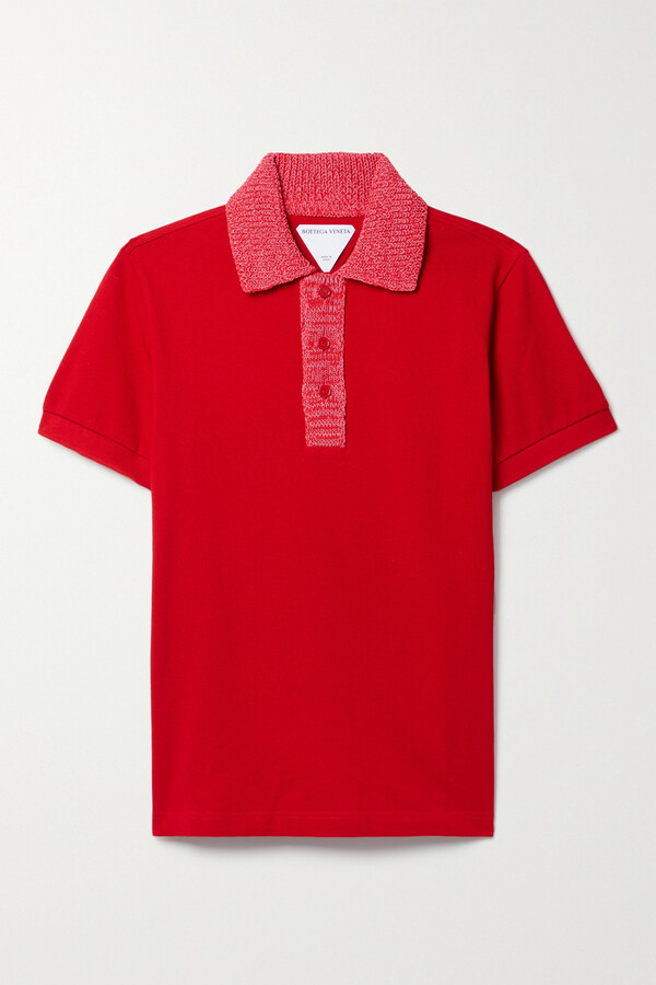 Bottega Veneta Ribbed-knit Trimmed Cotton-piqué Polo Shirt - Red - ShopStyle
