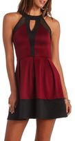 Thumbnail for your product : Charlotte Russe Mesh Cut-Out Color Block Skater Dress