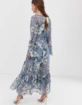 We Are Kindred Tabitha floral midi dress with button front-Blue