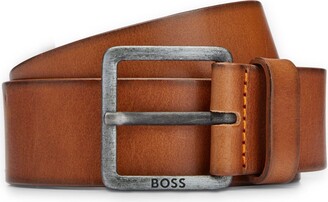 BOSS Elloy Leather Belt, Dark Brown at John Lewis & Partners