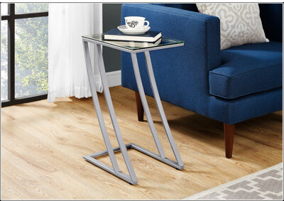 Mercer41 Modern C-Shaped Accent Table Sturdy Frame Clear Tempered Glass Top For Living Room And Bedroom