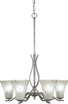 Red Barrel Studio Hiroko Revo 6 Light Uplight Chandelier Shown In Aged Silver Finish With 5.5” Fluted Frosted Crystal Glass