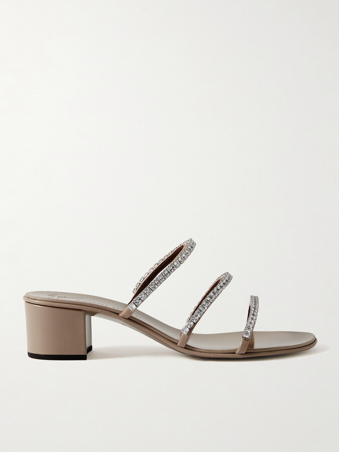 Giuseppe Zanotti Roll Crystal-embellished Leather Sandals - Neutrals
