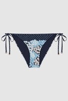 Thumbnail for your product : Reiss Navy Tina Floral Print Side Tie Bikini Bottoms