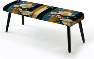 Design Art Classic Elegant Floral Striped Serenity I - Striped Upholstered Black Bench