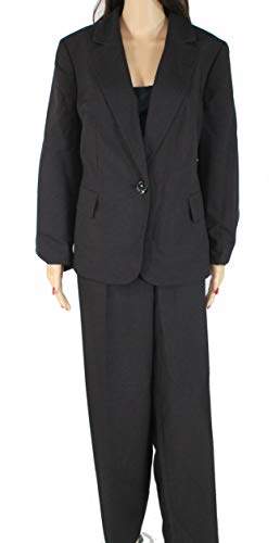 Le Suit Womens Plus Size Pinstripe 2 Button Notch Lapel Pant Suit with Cami