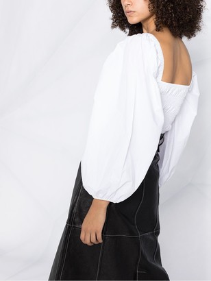 Ganni Puff-Sleeve Ruched Blouse